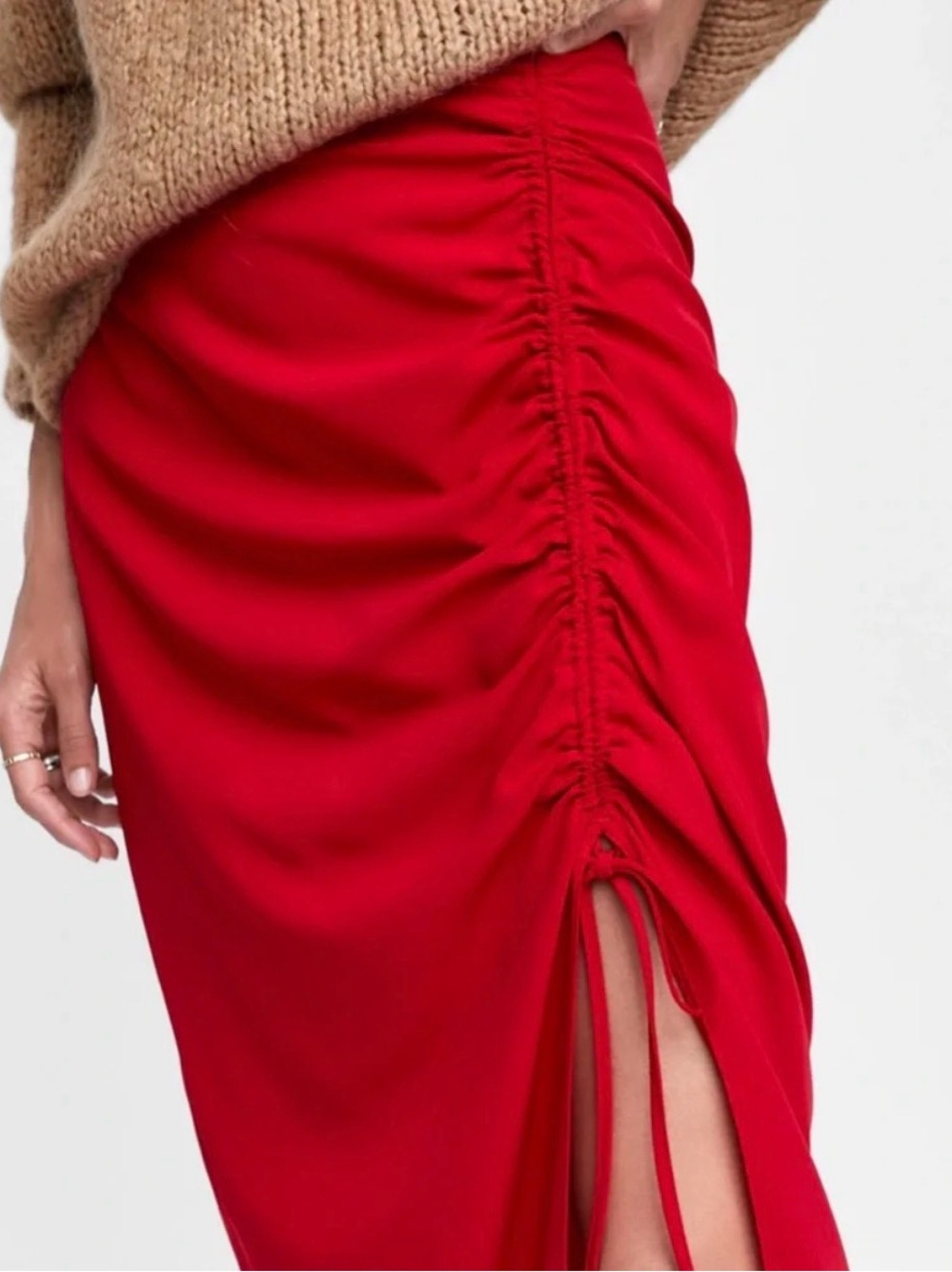 Women’s Red Ruched Side-Slit Swim Skirt